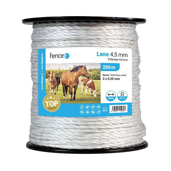 Lina do ogrodzeń elektrycznych, średnica 4,5 mm, biała, długość 200 m