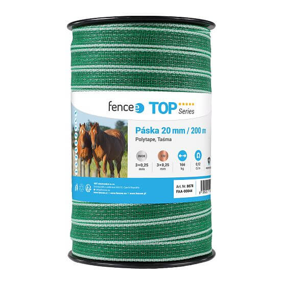 Taśma do elektrycznego pastucha, szerokość 20 mm, zielono-biała, długość 200 m