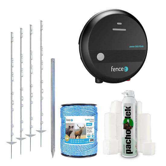 Zestaw ogrodzenie zapachowe i elektryczny pastuch do ochrony upraw przed dzikami, danielami - elektryzator - linka 400 m
