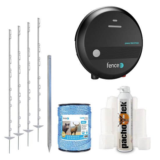 Zestaw ogrodzenie zapachowe i elektryczny pastuch chroniące przed jeleniami, danielami i sarnami - elektryzator - linka 400 m
