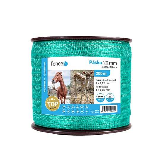 Taśma do ogrodzeń elektrycznych, szerokość 20 mm, zielona, długość 200 m