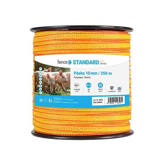 Taśma do elektrycznego pastucha, szerokość 10 mm, żółto-pomarańczowa, długość 250 m