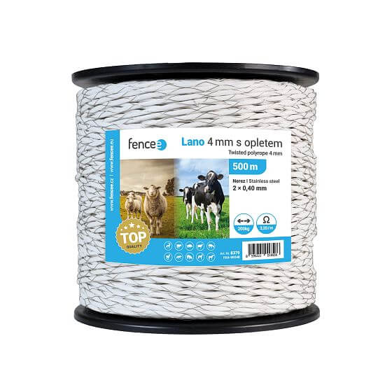 Lina z oplotem do ogrodzeń elektrycznych, średnica 4 mm, 500 m
