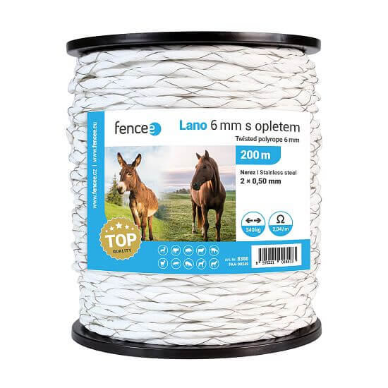 Lina z oplotem do ogrodzeń elektrycznych, średnica 6 mm, 200 m