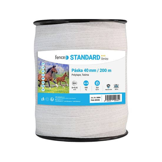 Taśma do elektrycznego pastucha, szerokość 40 mm, biała, długość 200 m