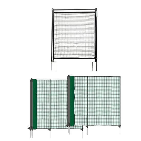 Zestaw dwóch nieprzewodzących siatek ogrodzeniowych 90 cm z furtką dla psów, kotów, królików i drobiu