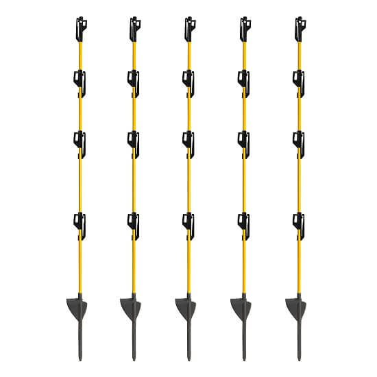 Owalne słupky z włókna szklanego do elektrycznego pastucha 110 cm, s grotem i 4 izolatorami - 10 szt.
