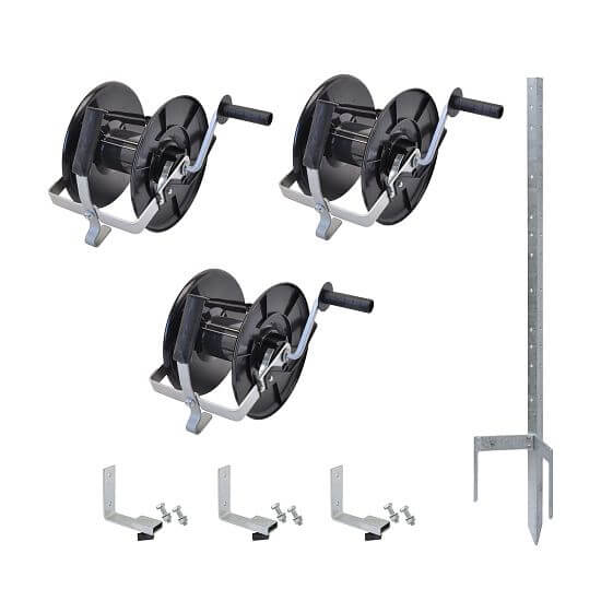Zestaw kołowrotka z przekładnią 3 : 1 z mocowaniem do uniwersalnego metalowego słupka U 120 cm