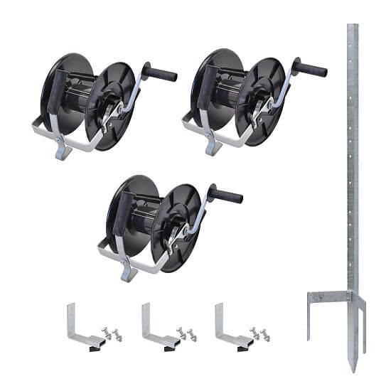 Zestaw kołowrotka z przekładnią 3 : 1 z mocowaniem do uniwersalnego metalowego słupka U 167 cm