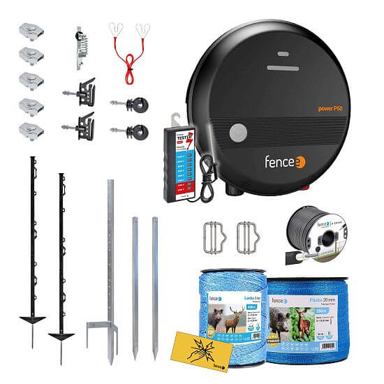 Ogrodzenie elektryczne Profi set zabezpieczające przed dzikami i zwierzyną leśną - elektryzator - przewody niebieskie