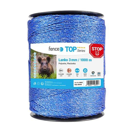 Linka do pastucha elektrycznego, średnica 3 mm, niebieski, długość 1000 m, 0,17 Ω/m