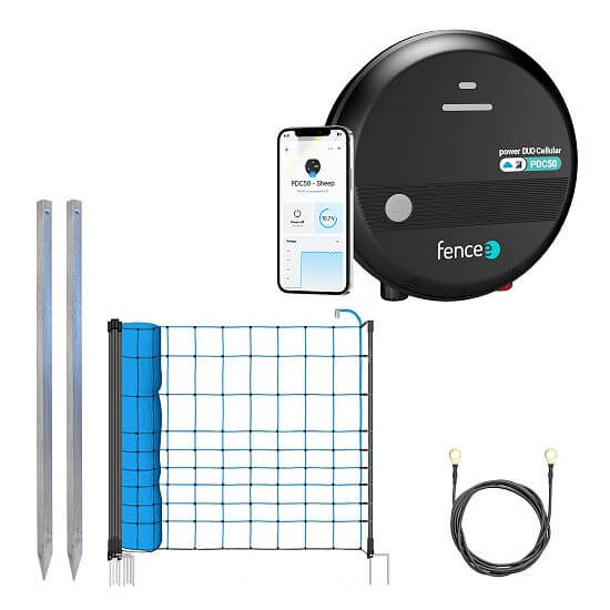 Zestaw do ogrodzenia elektrycznego z niebieską siatką 120 cm przeciw wilkom + LTE elektryzator DUO  5 J