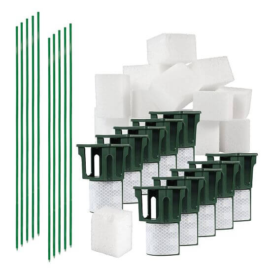 Zestaw do ogrodzenia zapachowego – PROFI adaptery z taśmą odblaskową i nośnikami BIO10-PO, słupki z włókna szklanego – 10 szt.