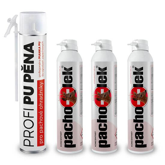 Zestaw odstraszacz zapachowy na sarny, jelenie i zające do 1,5 - 1 szt pianka PU + 3 szt koncentrat