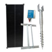 Podstawowy zestaw ogrodzenia solarnego - uchwyt śrubowy do uziemienia, sterownik 10 A, wspornik i panel 100 W