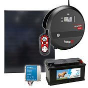 Zestaw solarnego ogrodzenia elektrycznego, zasilacz 8J z pilotem, panel 200 W, kontroler i akumulator 95 Ah